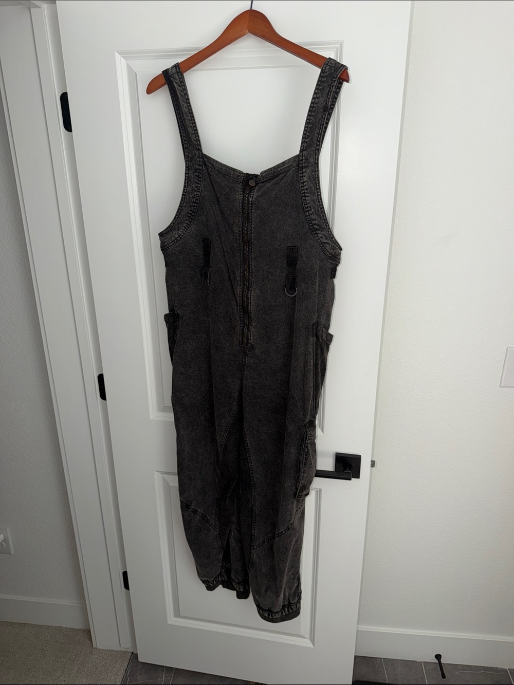 Free People Washed Black Utility Jumpsuit